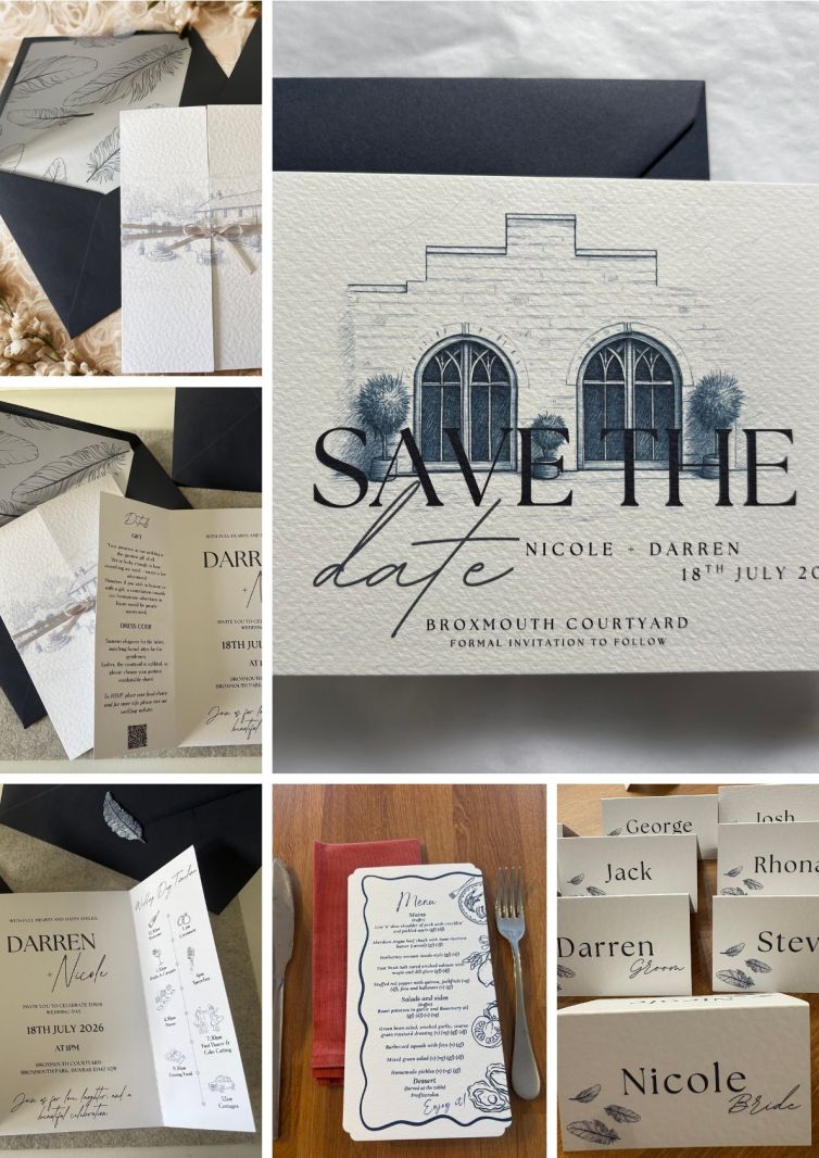 11.Wedding invitation Save the Date venue outline Navy