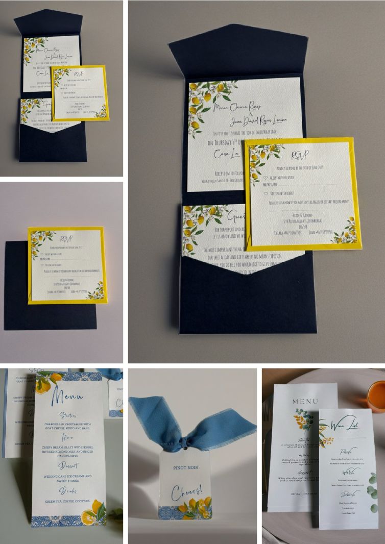 16.Sicilian Lemon Navy Wedding Invitation