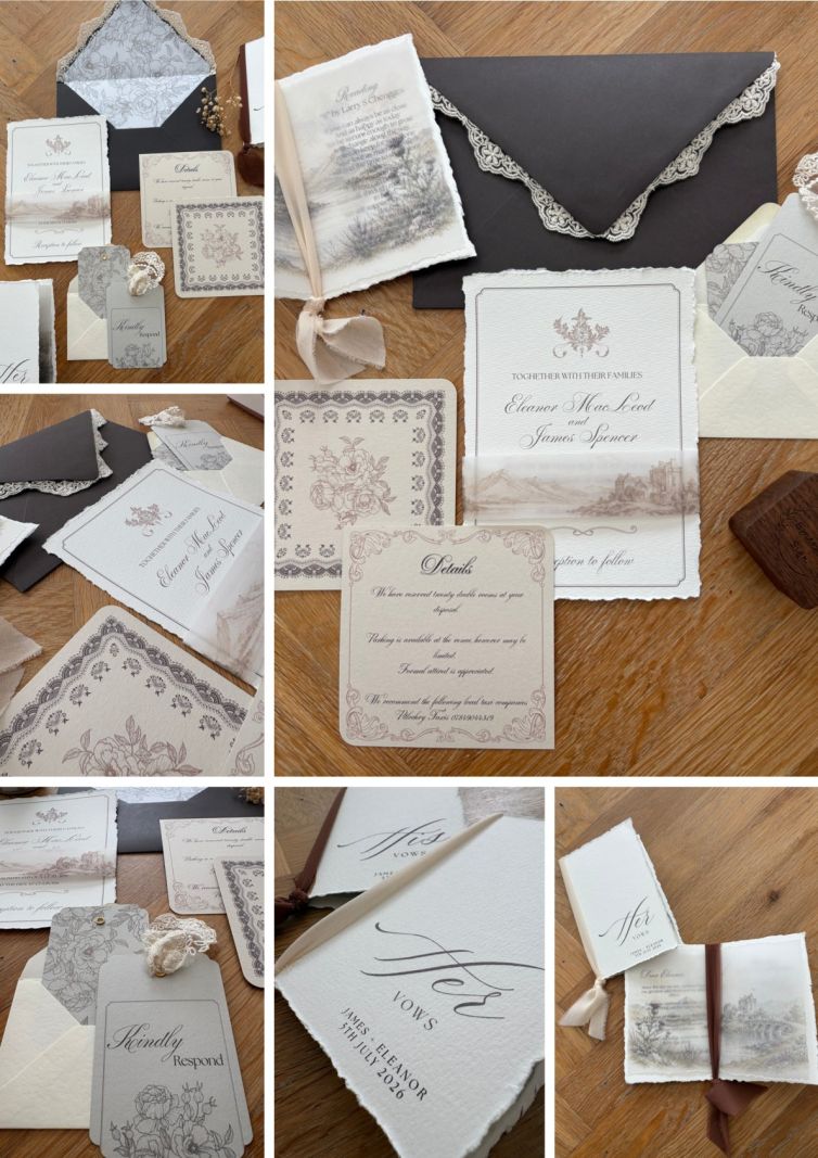 6_Old Romance Wedding Invites Brown Vow Booklet