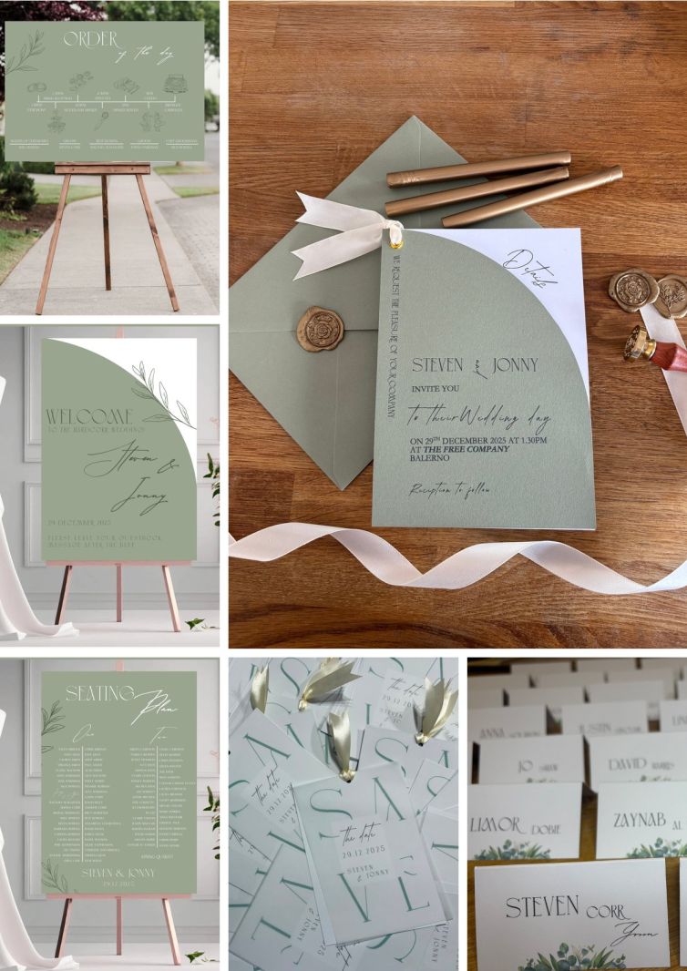 7.Modern Sage Wedding Invitation